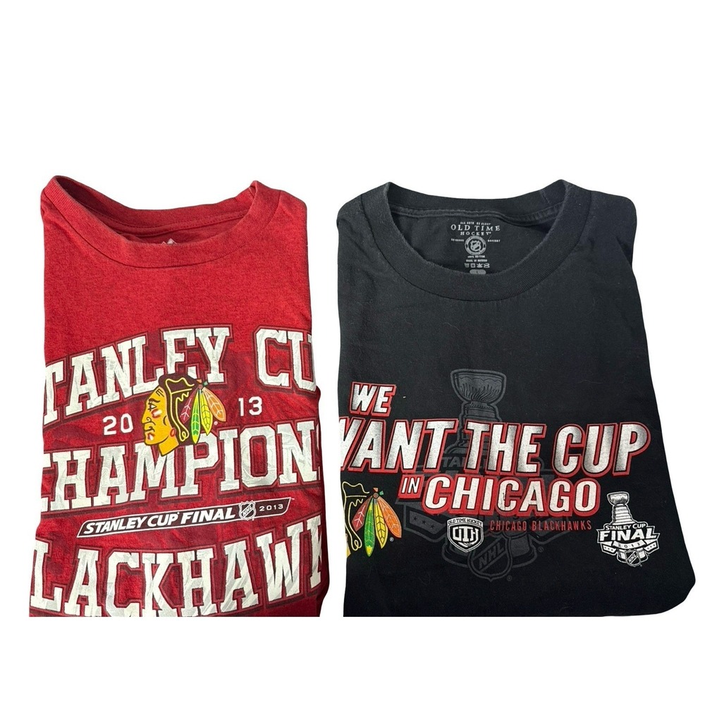 Chicago Blackhawks‎ lot of 2 t-shirts 2013 champions old time finals L